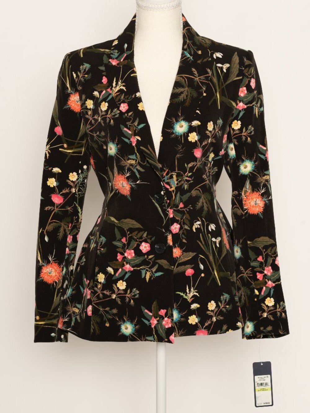 Rachel Roy Floral Stretch Belted Blazer Jacket NWT Size 4 Black Botanical Artsy